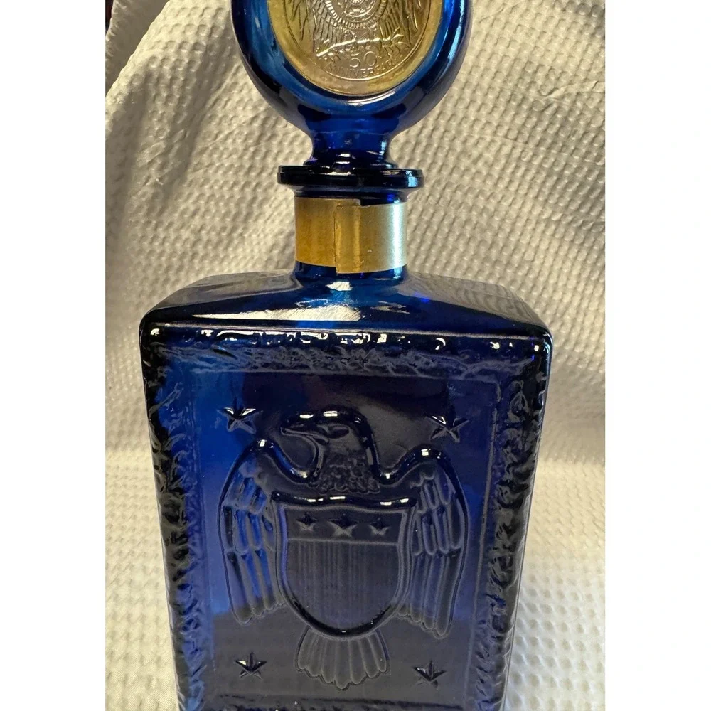 American Legion 50th Anniversary J. W. Dant Whiskey Bottle Decanter Cobalt Blue